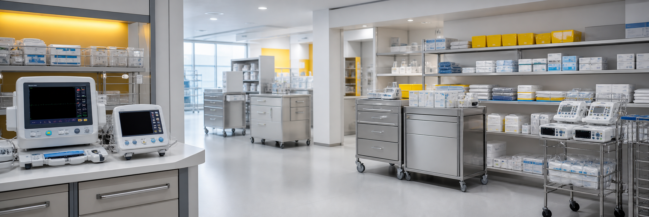 Clean hospital equipment and organised medical supplies